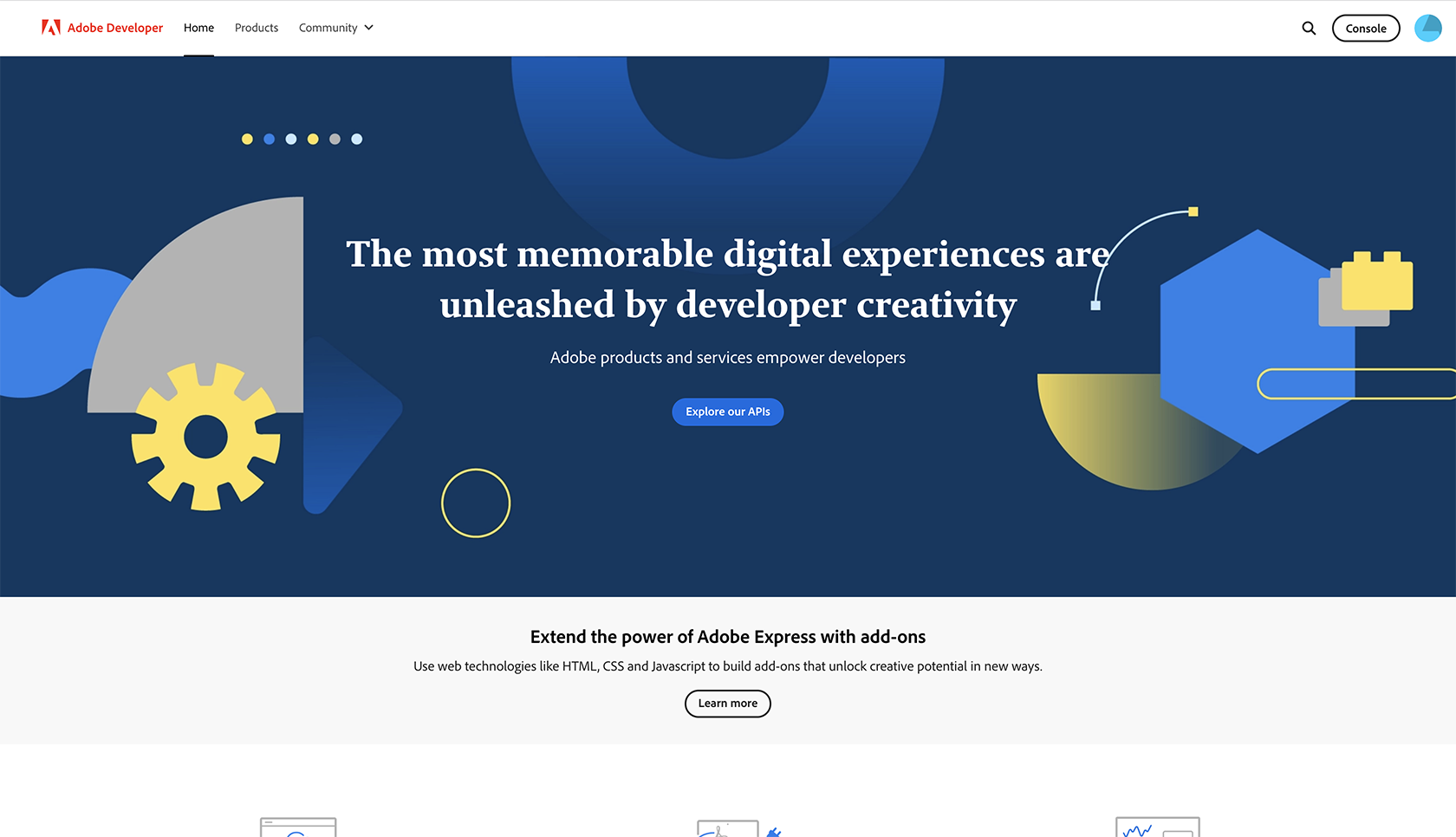 Adobe Developer Connection landing page